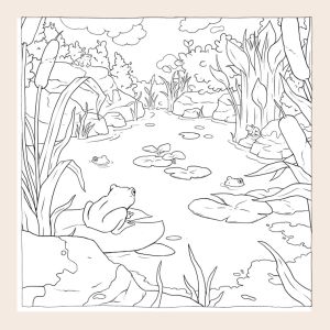 Frog Pond – Cottagecore Coloring Page